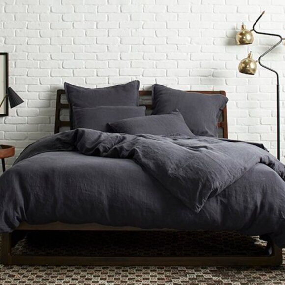 Parachute Linen Coal Dark Grey Duvet Cover Queen and pillow case set - Picture 1 of 4